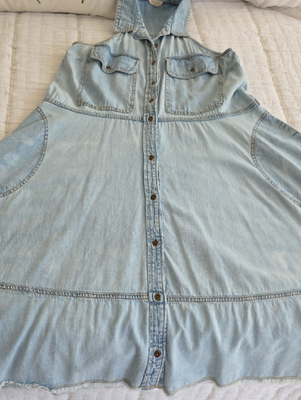 Anthropologie Sleeveless Light Wash Denim Dress - Light Blue - Picture 10 of 11
